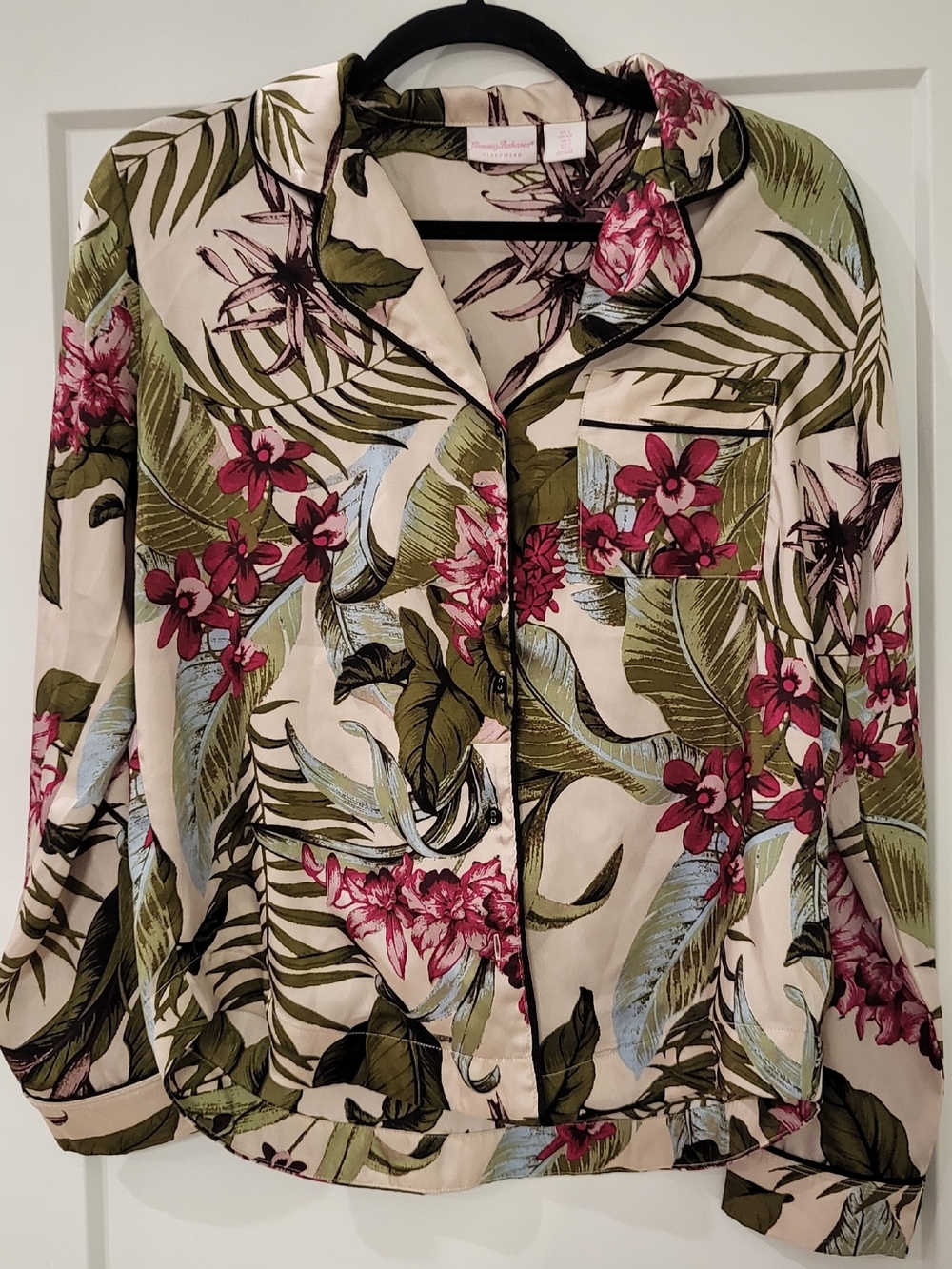 Tommy Bahama Floral Button-Down Sleep Shirt in Cream, Olive & Burgundy-Pink